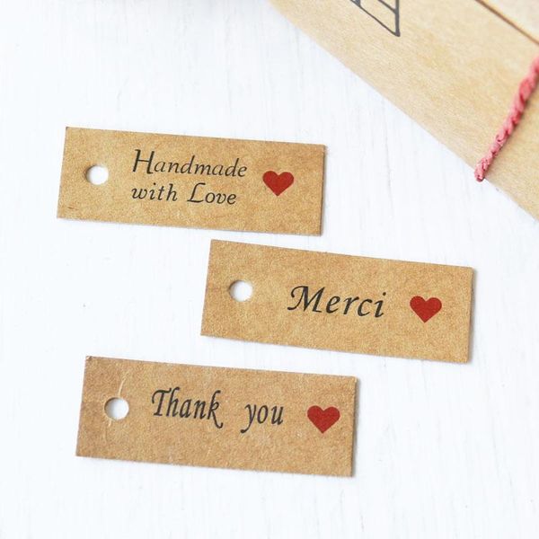 

gift wrap 50-300pcs 5.1x1.9cm kraft paper red heart tag thank you handmade merci love decoration hang party suppile