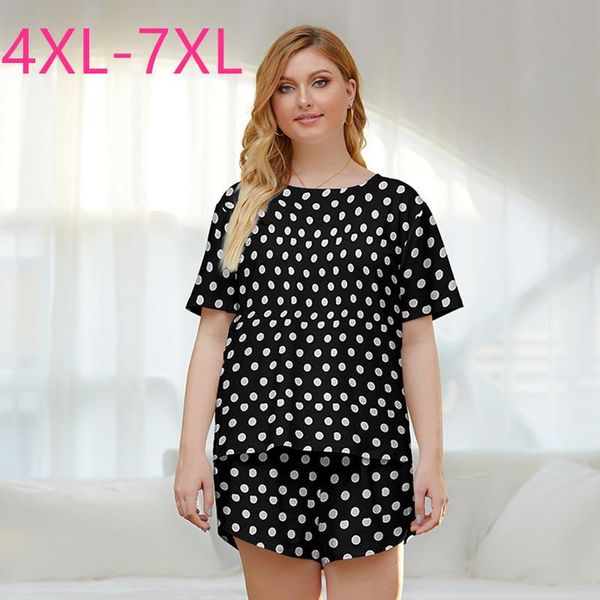 

summer plus size pajamas for women loose black polka dot t-shirt and shorts home wear two piece suits 4xl 5xl 6xl 7xl women's tracksuit, Gray