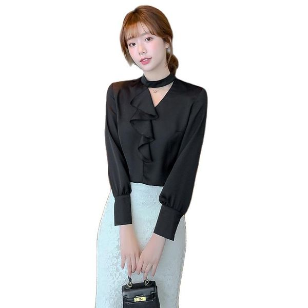 

autumn spring women's blouse chiffon shirt long sleeved fashion office shirts ruffles female blouses korean blusas &, White