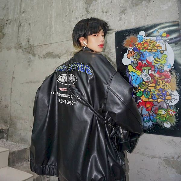 

men's jackets leather jacket for male biker, spring fashion fall , korean style, nice, loose, soft, female winter 529p, Black;brown