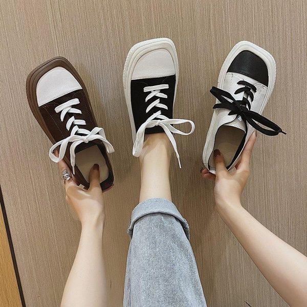 

slippers square toe female shoes ladies' low platform 2021 flat cover rubber lace-up canvas slides fabric pu rome cotton, Black