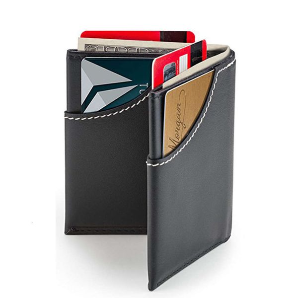 

the wallet men's business ultra thin card bag wallet rfid magnetic head layer leather fashion clip, Black