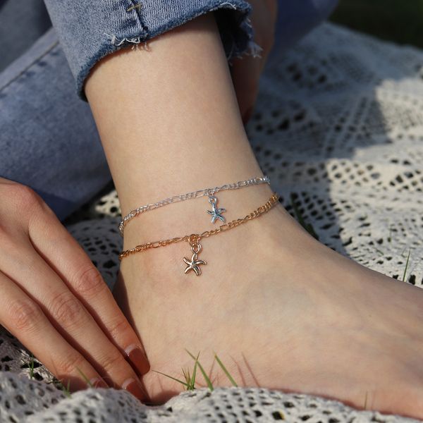 

bohemian starfish pendant anklets for women boho cubic anklet 2021 ankle bracelet on leg anklet punk jewellery women, Red;blue