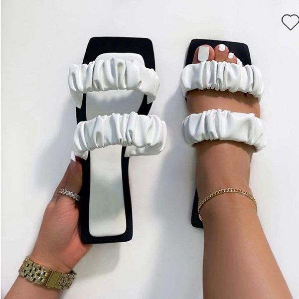 

women pleated slippers summer female solid flats casual open toe slides africa outdoor shoes ladies footwear, Black