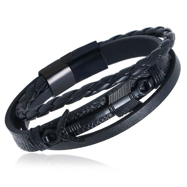 

charm bracelets retro leather multilayer braided for men punk style stainless steel jewelry, Golden;silver