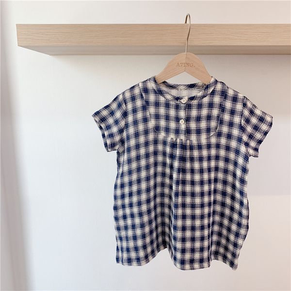 

korean style 2021 summer baby girls plaid dress toddlers kids robe casual soft children loose dresses, Red;yellow