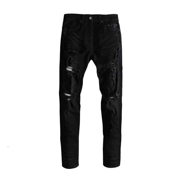 

summer am pierced jeans men's 2021 new thin korean slim fit small foot elastic long pants, Blue