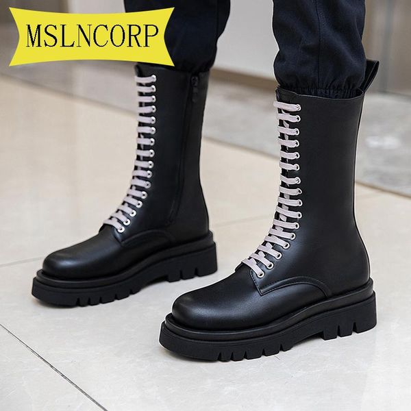 

boots plus size 34-43 autumn winter for girls fashion cool rubber mid high motorcycle long black