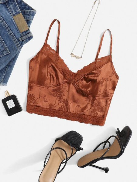 

jacquard lace trim cami z6rd#, White