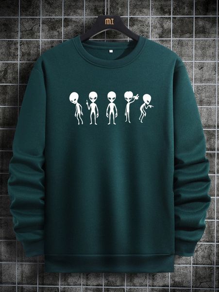 

men alien print sweatshirt e5ds#, Black