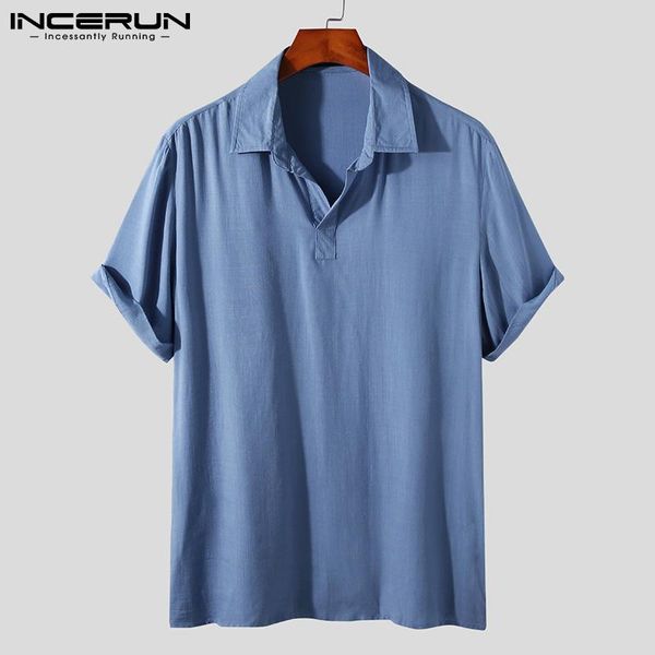 

solid color men shirt turn down collar 2021 short sleeve casual streetwear breathable leisure camisa masculina 5xl men's shirts, White;black
