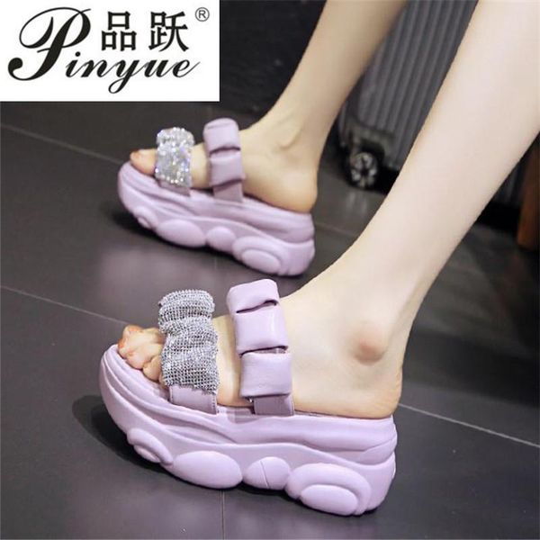 

slippers summer bling flip flops women 7cm heels wedge sandals peep toe ladies hollow out slides high platform beach flip-flop woman, Black