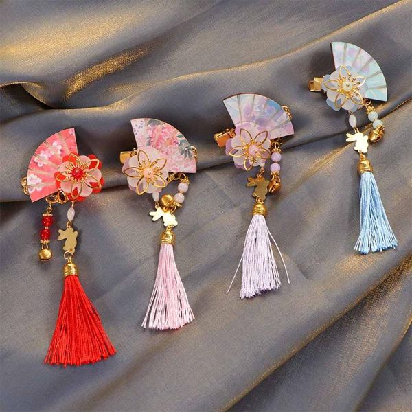 

hair accessories chinese traditional hairpins fan-shaped tassels girls clip handmade floral barrette jewelry, Slivery;white