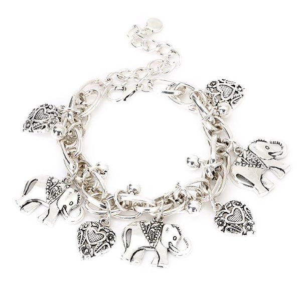 

bohemian vintage golden sliver color elephant heart charms bracelets for women fashion chain gift feminina jewelry charm, Golden;silver