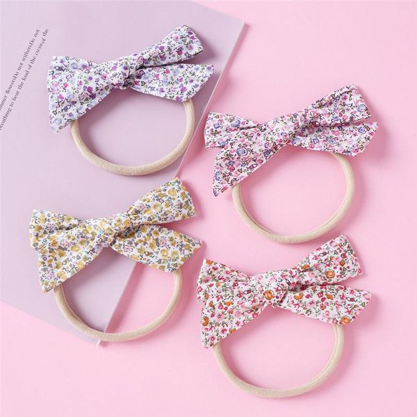 

hair accessories handtied school girl bow nylon headband or clips, floral print fabric headbands baby shower gift, Slivery;white