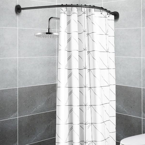 

shower curtains extendable corner curtain rod pole black stainless steel rail bar bath door hardware heavy loaded with 12 metal hooks