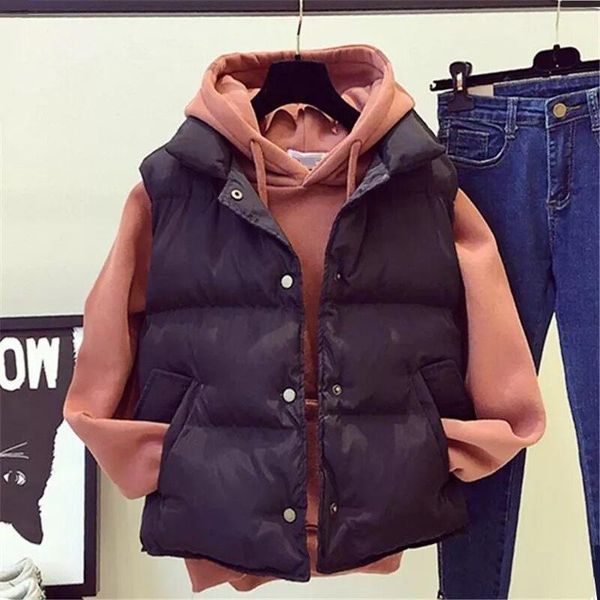 

women's vests harajuku style winter women cotton coat loose student short vest female sleeveless casual jacket, Black;white