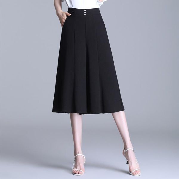 

women's pants & capris women fashion high waist vintage elegant black wide leg 2021 summer female plus size 4xl casual loose skirts 590, Black;white
