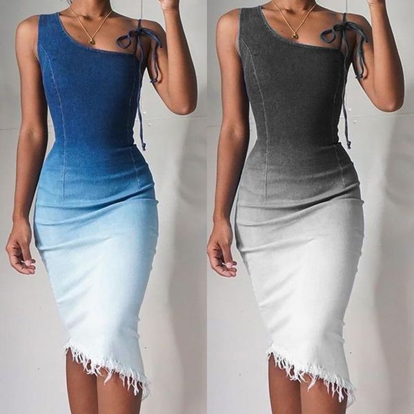 

casual dresses women's dress gradient color summer one-shoulder knee-length sheath bodycon fashion for woman 2021 robe, Black;gray