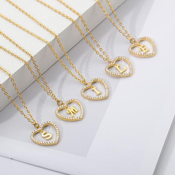 

pendant necklaces womens jewelry name initials 26 letters heart necklace zircon love girls gifts the first letter accessories, Silver
