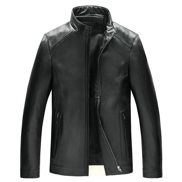 

men's leather & faux 2022 lambskin of the men royal jacket scores luxury motorcycle neck biker outerwear zip office short, Black