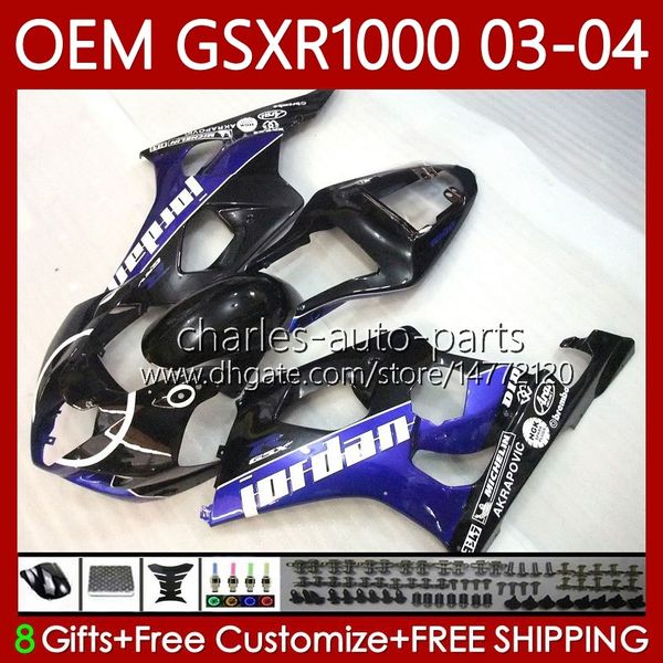 Bodys de Molde de Injeção para Suzuki GSXR-1000 K3 GSX R1000 GSXR 1000 CC 2003-2004 Bodywork 67No.41 1000cc GSXR1000 K3 03 04 GSX-R1000 2003 2004 OEM Blue Black Fairing Kit