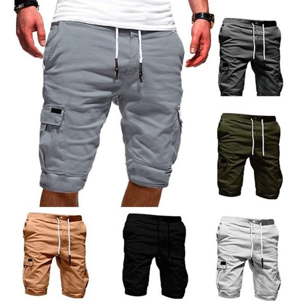 

men's shorts mens fitness casual drawstring short pants multi-pocket sports men, White;black