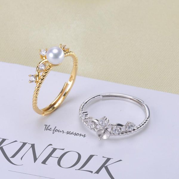 

cluster rings pearl ring settings, fashionable findings, adjustable size 925 silver jewelry diy making no, Golden;silver