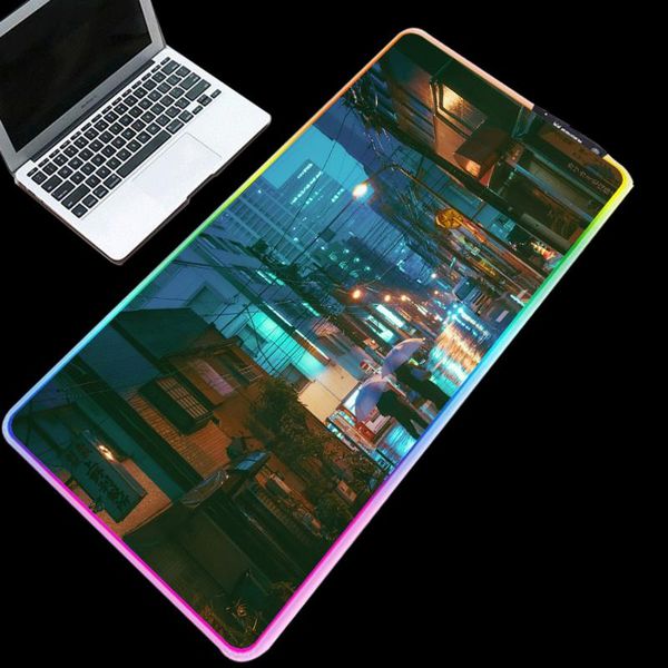 

mouse pads & wrist rests japanese street night view rgb gaming computer pad kawaii led accessories lapcarpet decoration mousepad xxl