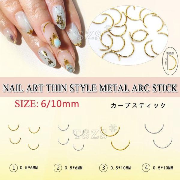 

150pcs/lot japanese style nail art thin design metal curve stick diy arc decoration1, Silver;gold