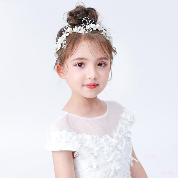 

hair accessories miyou children's princess crown girl cute band headdress handmade pearl jewelry style birthday gift histrionics, Slivery;white