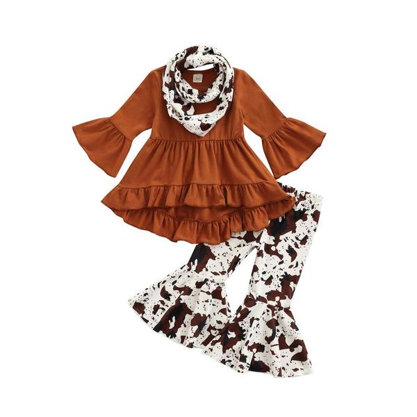 

clothing sets 1-6t toddler girl christmas clothes set plaid santa claus t-shirts tees pullover shirts +flare pants outfit, White