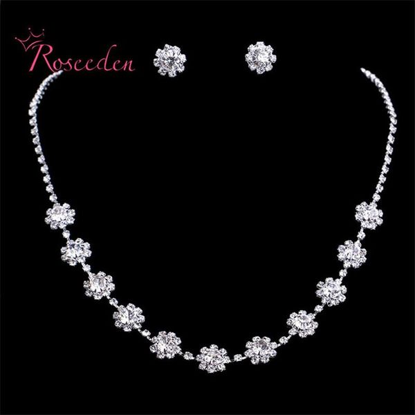 

earrings & necklace estkorean style rhinestone little flowers colar feminino wedding jewelry sets crystal earring and re62, Silver