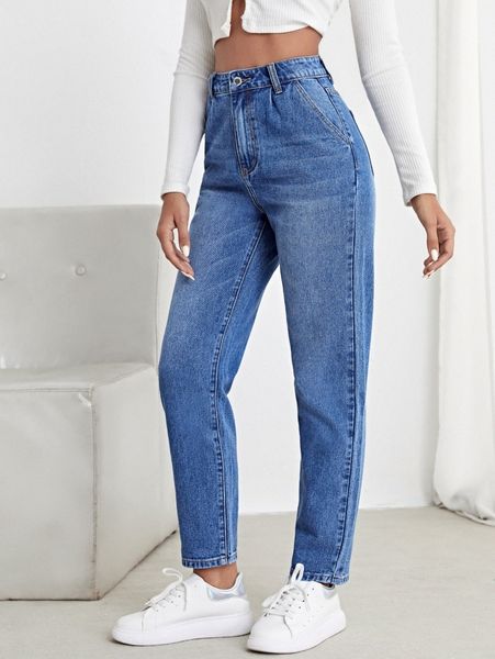 

high waist mom jeans g1rx#, Blue