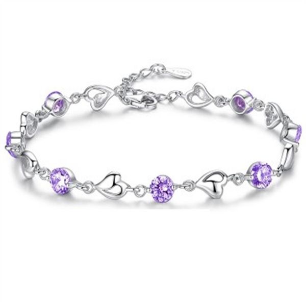 

silver plated new ocean heart bracelet strands female blue diamond crystal bracelets fashion personalized jewelry, Black