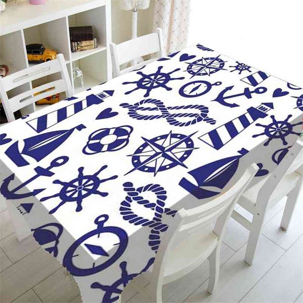 Nautica blu navy ancoraggio ruota corda faro festa di compleanno decorazioni per la tavola copertura in tessuto marino panno quadrato 210626