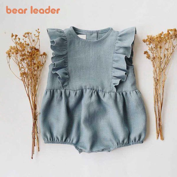 

bear leader toddler boys girls solid color rompers fashion born sleeveless summer bodysuits infant baby ruffles clothes 210708, Blue