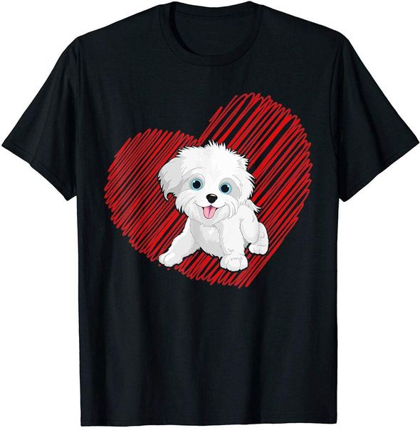 

valentines day maltese heart love dog mom dad gift t-shirt size m-5xl, White;black