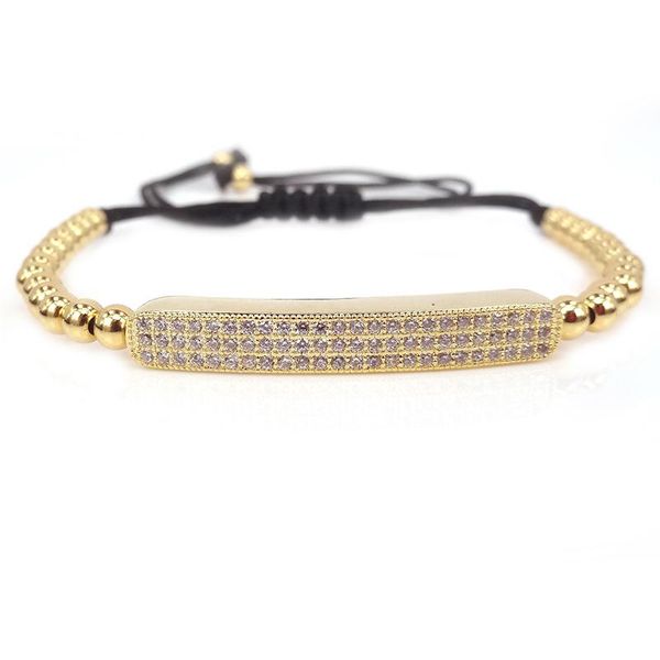 

tennis fashion 24k gold men bracelets,long tube with pave setting clear cz beads braided macrame bracelet for women jewelry, Golden;silver