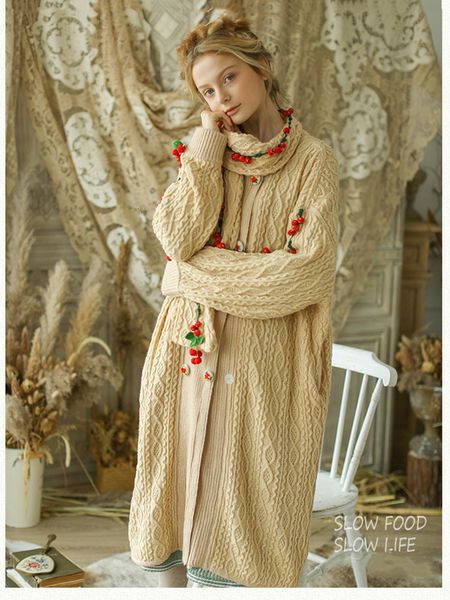 

women's knits & tees women autumn winter vintage casual ultra loose long woolen sweaters handmade crocheted red ball oversized knitted, White