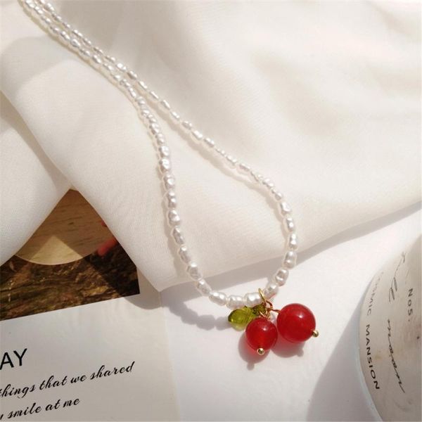 

han edition cherry necklace sweet wind pearl pendant fashion niche female collarbone chain jewelry necklaces, Silver