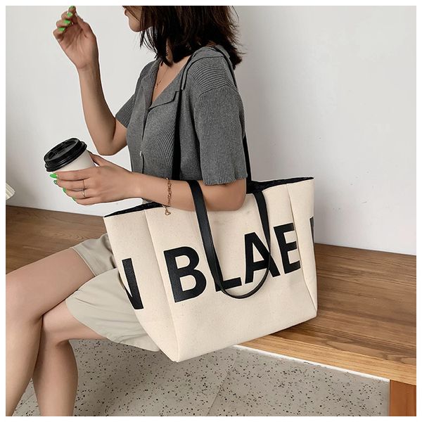 

tote bag fashion letter shoulder bag simple trend ladies college shopping bag