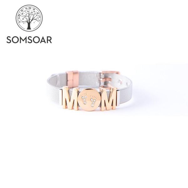 

tennis somsoar jewelry mom story bracelet sets with double m letter and babyfeet charms as mother's day gift, Golden;silver