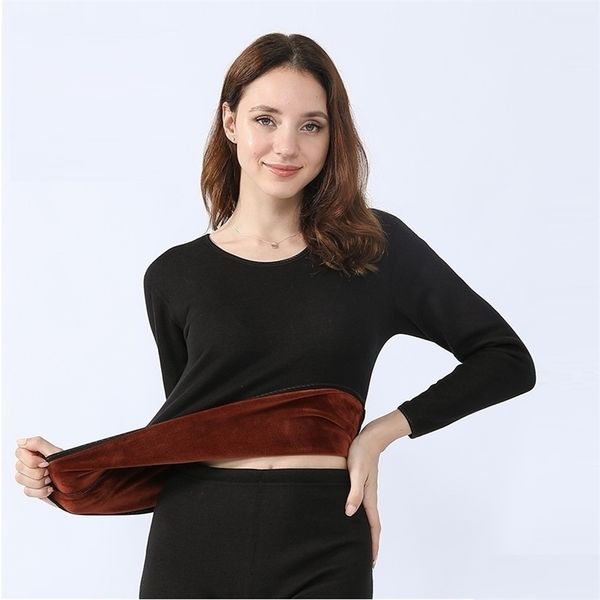 

thermal underwear for women keep warm elastic soft sets winter long johns with fleece inside 211221, Black;pink