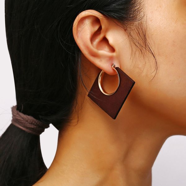 

square wooden earrings create classic brown geometric earrings, Silver