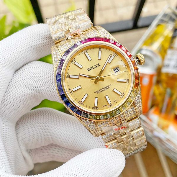 

watches automatic full diamond mechanical mens watch 41mm diamonds bezel sapphire mirror waterproof wristwatch fashion designer, Slivery;brown