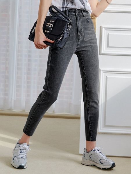 

dazy high waist frayed hem skinny jeans v6qd#, Blue