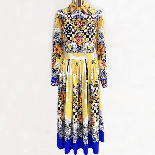 

spring/autumn women's dress retro printed nail diamonds holiday big fashion long sleeve mid-length casual dresses, Black;gray