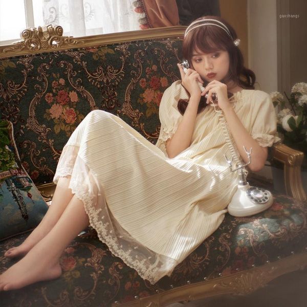 

princess style nightdress for women 2021 summer kawaii lace night gown sweet plus size dress calf nightwear ruffles homewear women's sl, Black;red