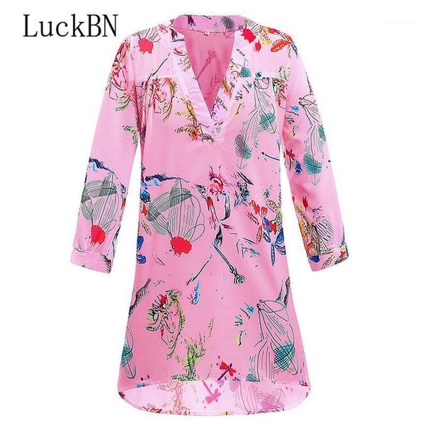 

plus size shirts women chiffon blouse v neck flower print long blouses female big sizes shirt casual spring autumn women's, White